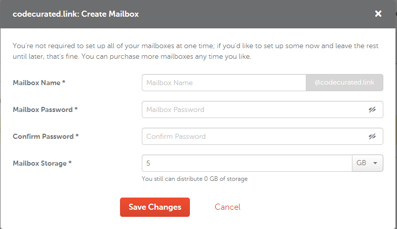 Create mailbox form on Namecheap for self-hosted Ghost