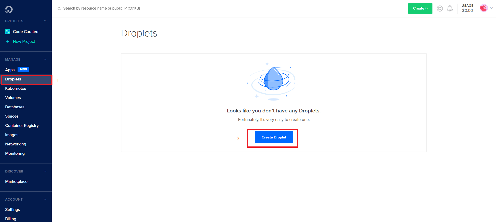 Create droplet on DigitalOcean for self-hosted Ghost